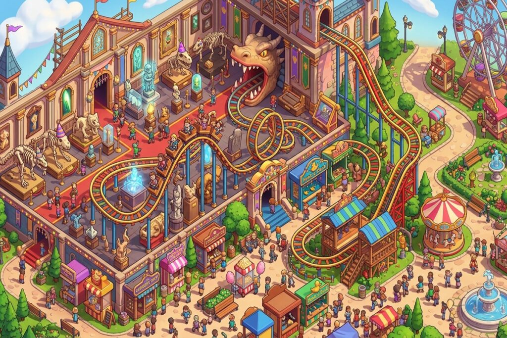 Gameplay d’un jeu de gestion similaire à Two Point Museum