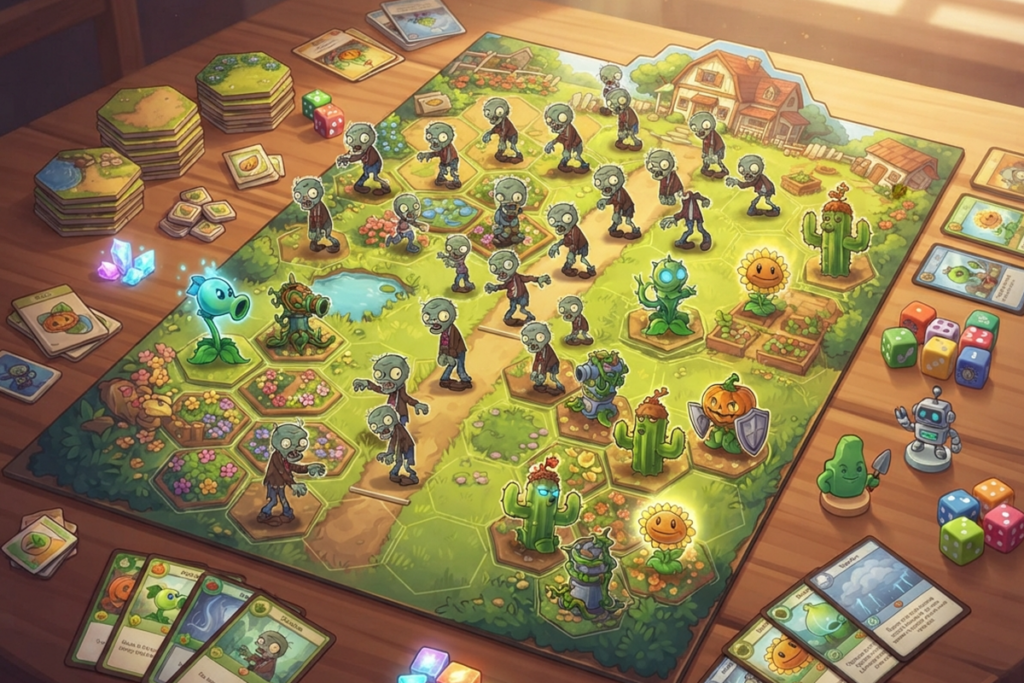 Illustration d’un jeu de plateau Plants vs. Zombies