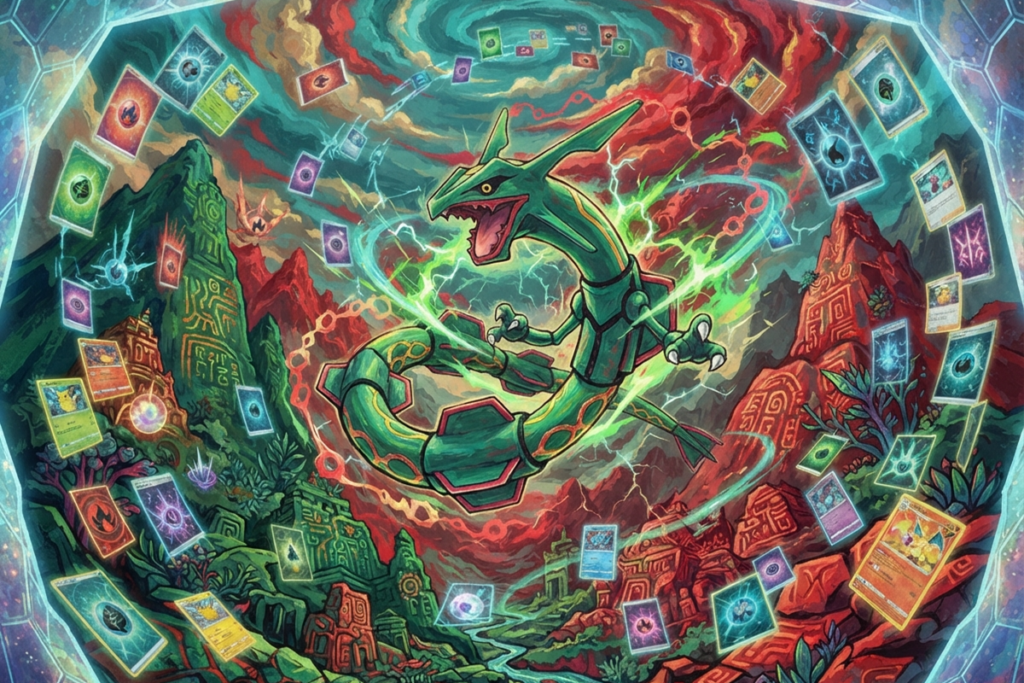 Illustration d’un Pokémon similaire à Rayquaza