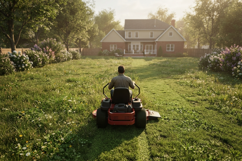 Gameplay d’un jeu comme Lawn Mowing Simulator 2 pour tondre les pelouses
