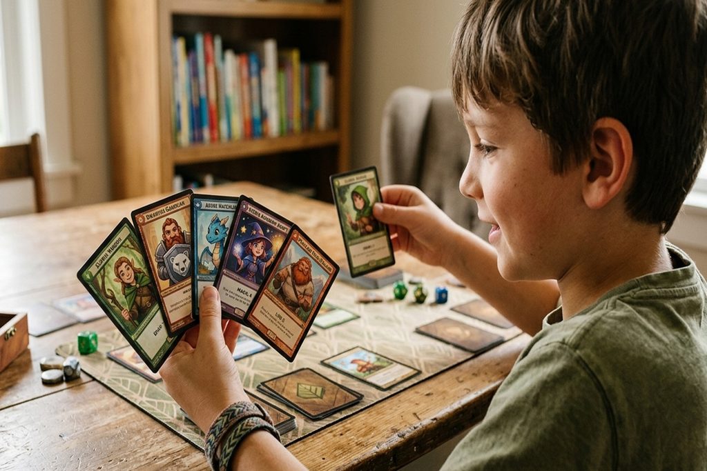 Un enfant qui joue à un jeu de cartes fantastique