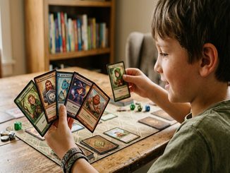 Un enfant qui joue à un jeu de cartes fantastique