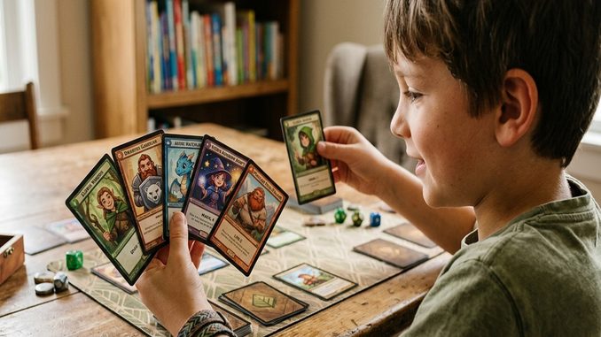Un enfant qui joue à un jeu de cartes fantastique