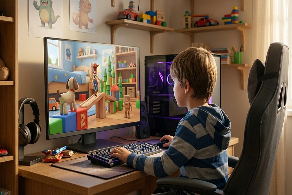 Un enfant qui joue sur son ordinateur