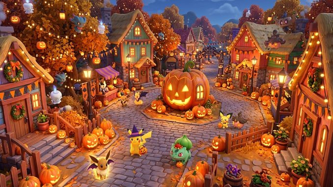 Gameplay d’un jeu similaire à Pokémon Pokopia durant Halloween